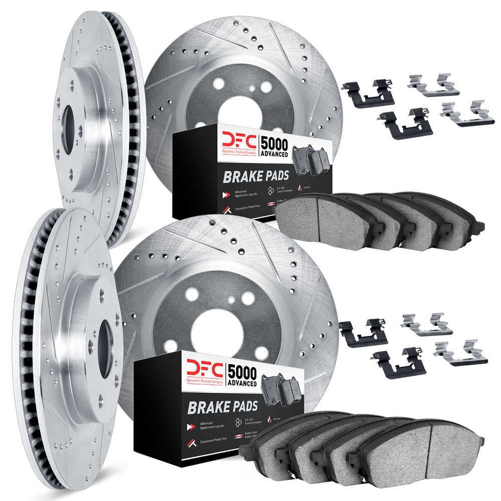 Dynamic Friction Company 7514-42009 DFC Rotors-Drilled and Slotted-Silver with 5000 Advanced Brake