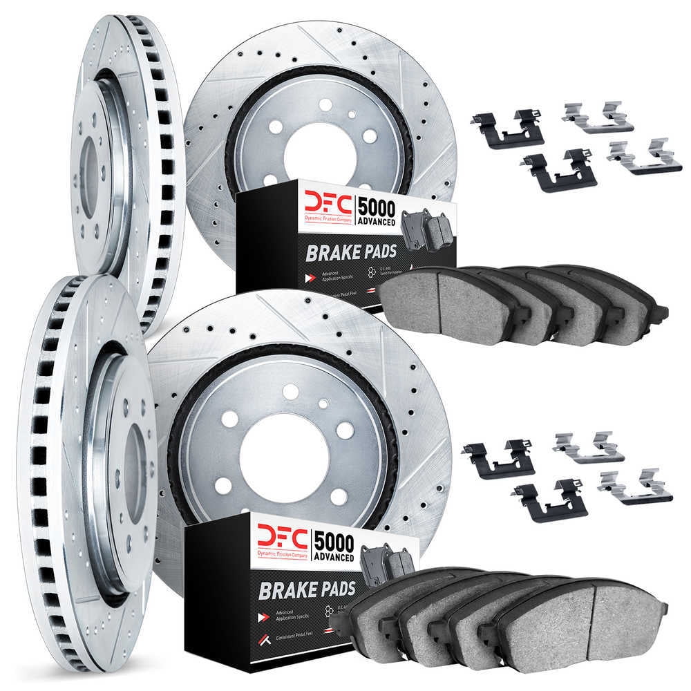 Dynamic Friction Company 7514-48032 DFC Rotors-Drilled and Slotted-Silver with 5000 Advanced Brake