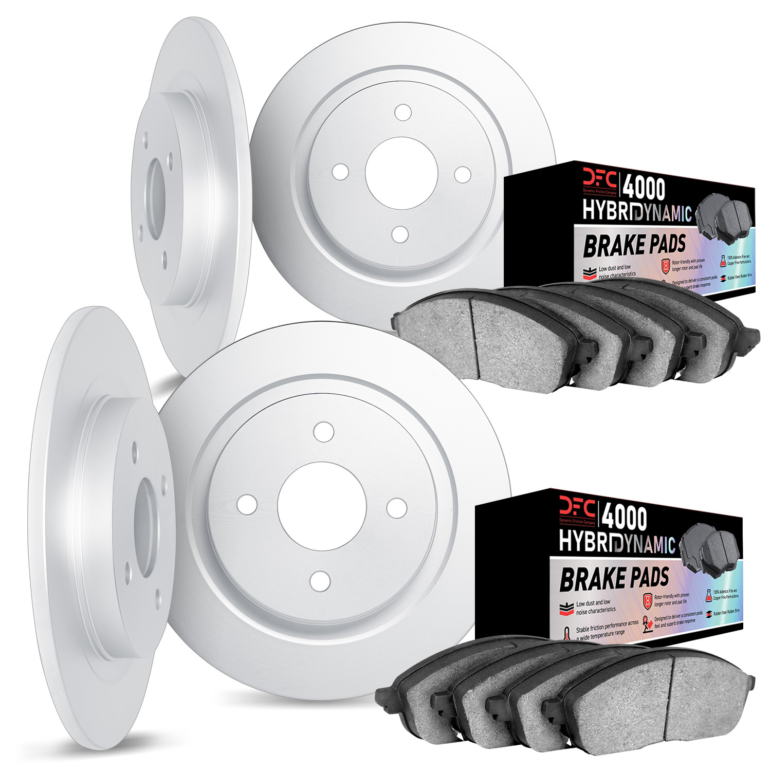 Dynamic Friction Company Front and Rear Brake Rotors Kit | 4000 HybriDynamic Brake Pads 6804-16002