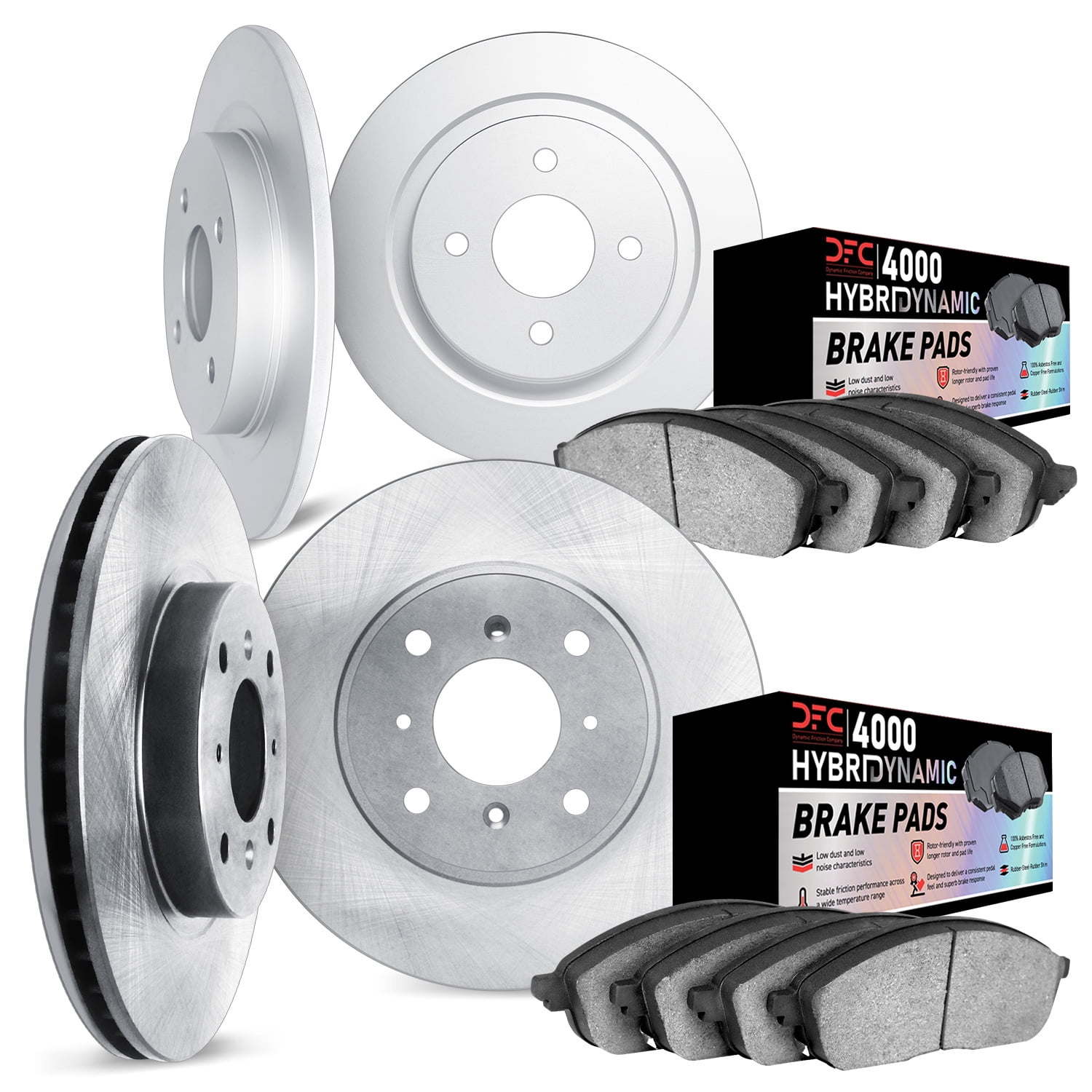 Dynamic Friction Company Front and Rear Brake Rotors Kit | 4000 HybriDynamic Brake Pads 6804-74003