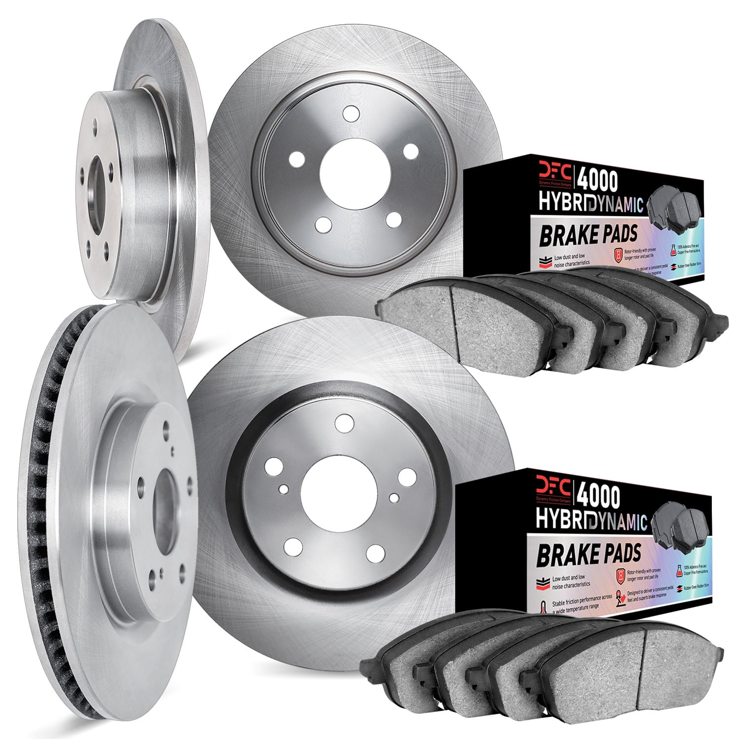 Dynamic Friction Company Front and Rear Brake Rotors Kit | 4000 HybriDynamic Brake Pads 6804-80037