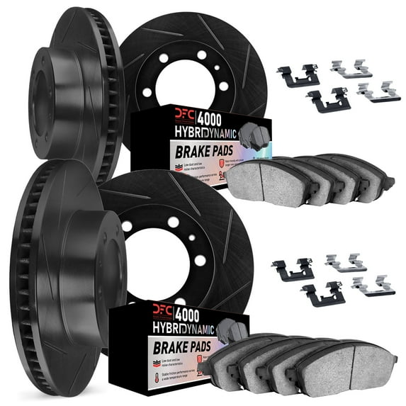 Dynamic Friction Company Front and Rear Brake Rotors Kit Slotted Black | 4000 HybriDynamic Brake Pads includes Hardware 3814-48028