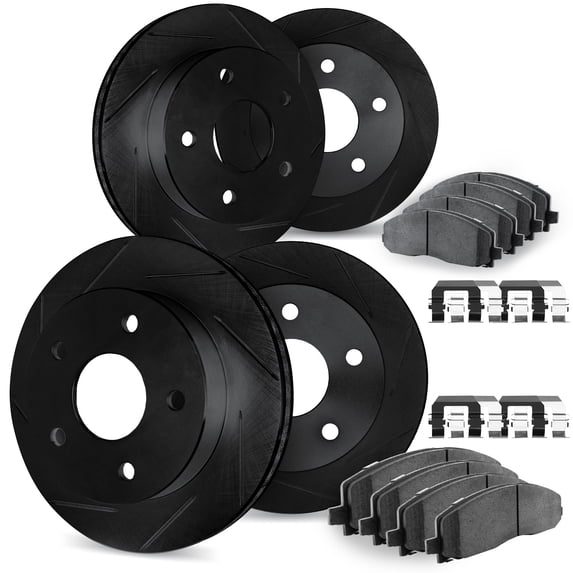 Dynamic Friction Company Front and Rear Brake Rotors Slotted Black with Heavy Duty Brake Pads includes Hardware - 3214-99063