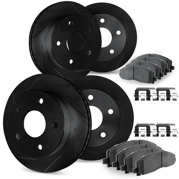 Dynamic Friction Company Front and Rear Brake Rotors Slotted Black with Ultimate Duty Performance Brake Pads includes Hardware - 3414-54049