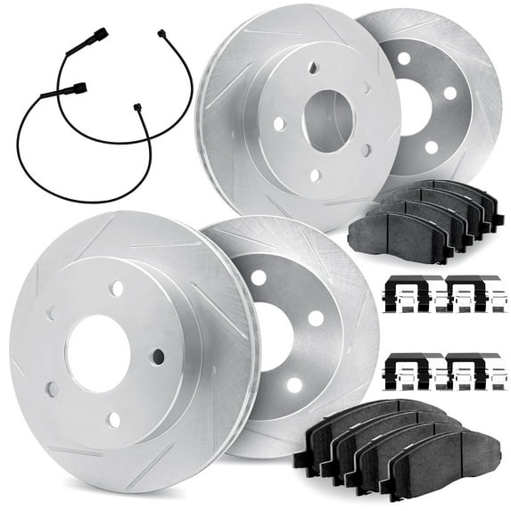 Dynamic Friction Company Front and Rear Brake Rotors Slotted Silver with 5000 Advanced Brake Pads includes Hardware - 5514-13028