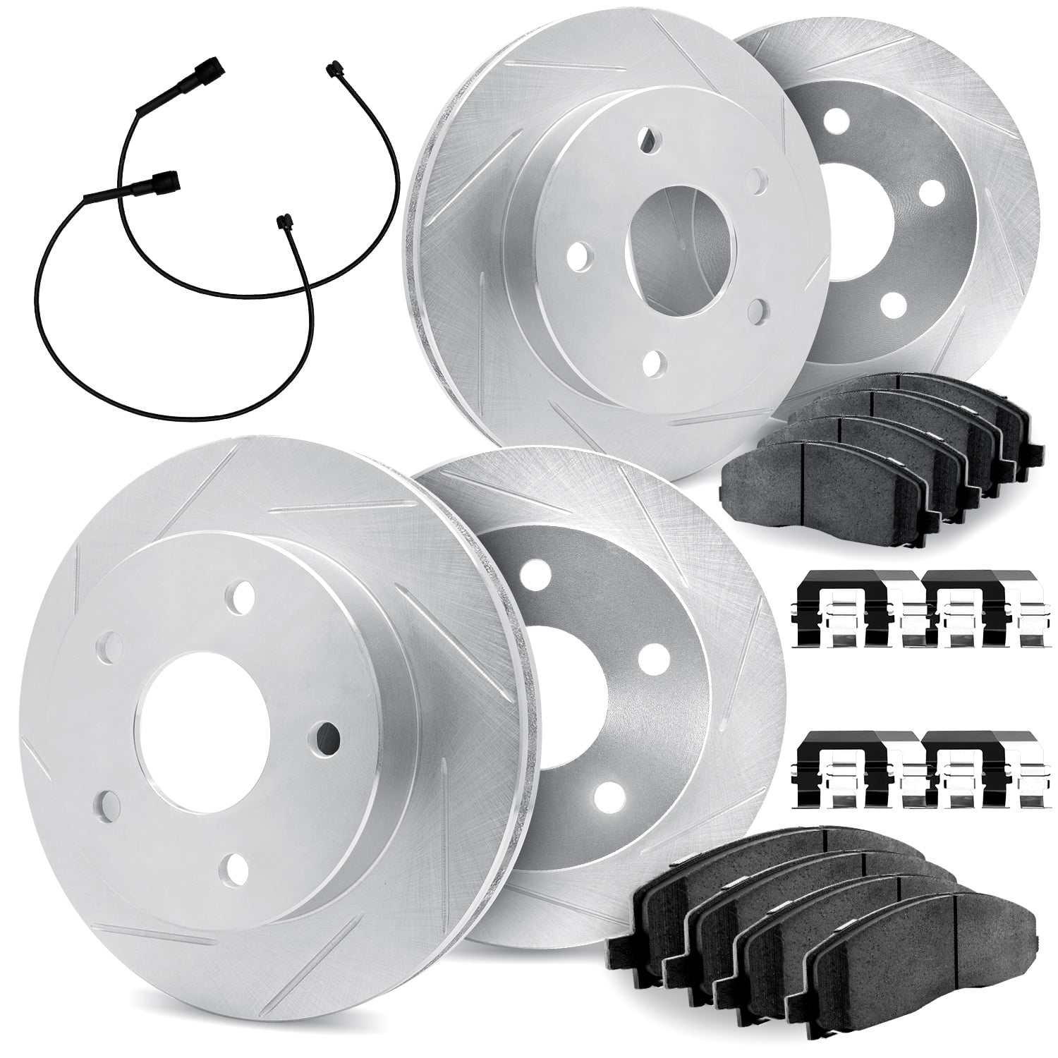 Dynamic Friction Company Front and Rear Brake Rotors Slotted Silver with 5000 Advanced Brake Pads includes Hardware - 5514-54123