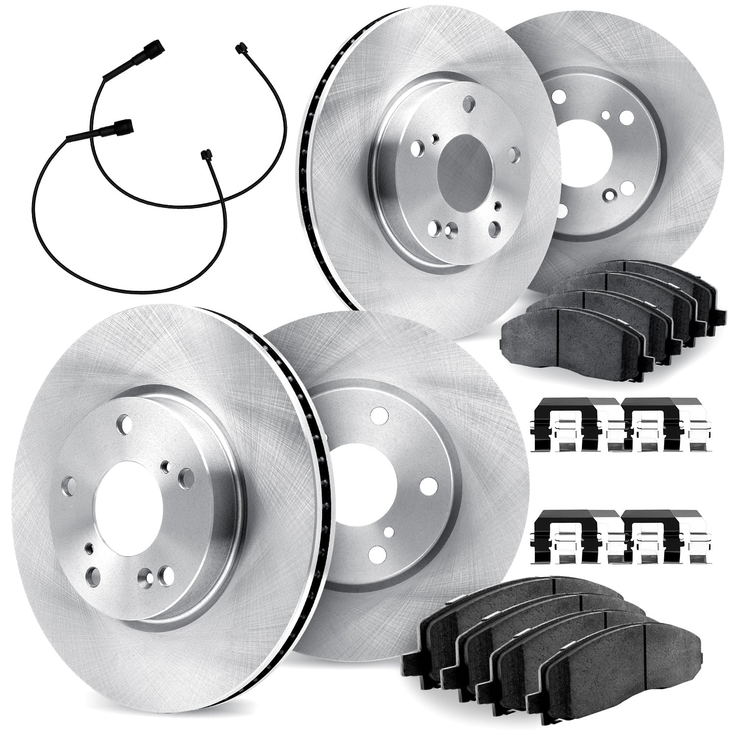 Dynamic Friction Company Front and Rear Brake Rotors with Heavy Duty Brake Pads includesSensor and Hardware - 6224-40010