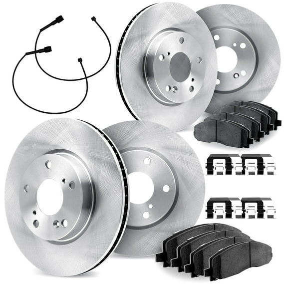 Dynamic Friction Company Front and Rear Brake Rotors with Heavy Duty Brake Pads includesSensor and Hardware - 6224-40018