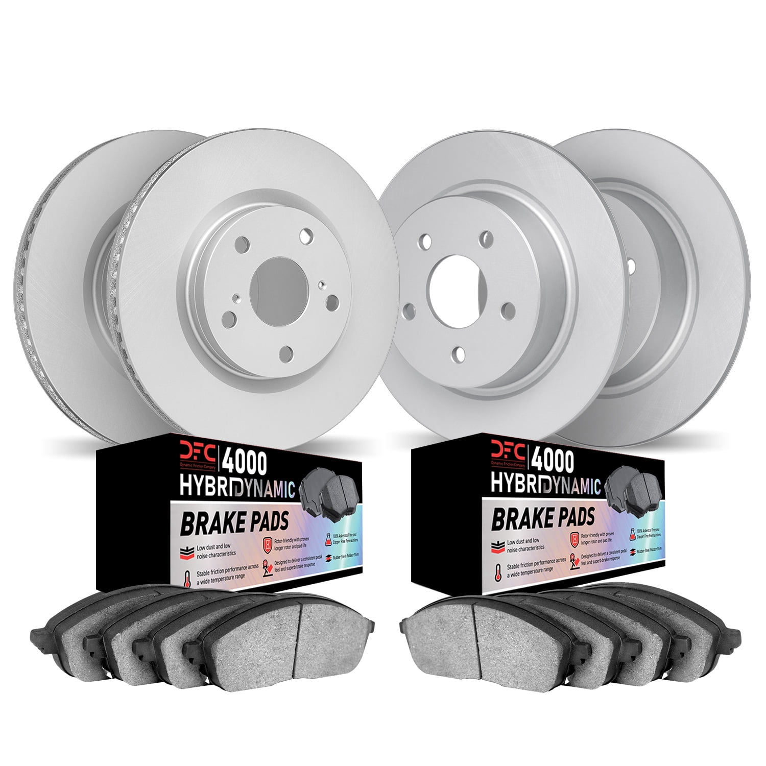 Dynamic Friction Company Front and Rear Geospec Brake Rotors Kit | 4000 HybriDynamic Brake Pads 4804-63001