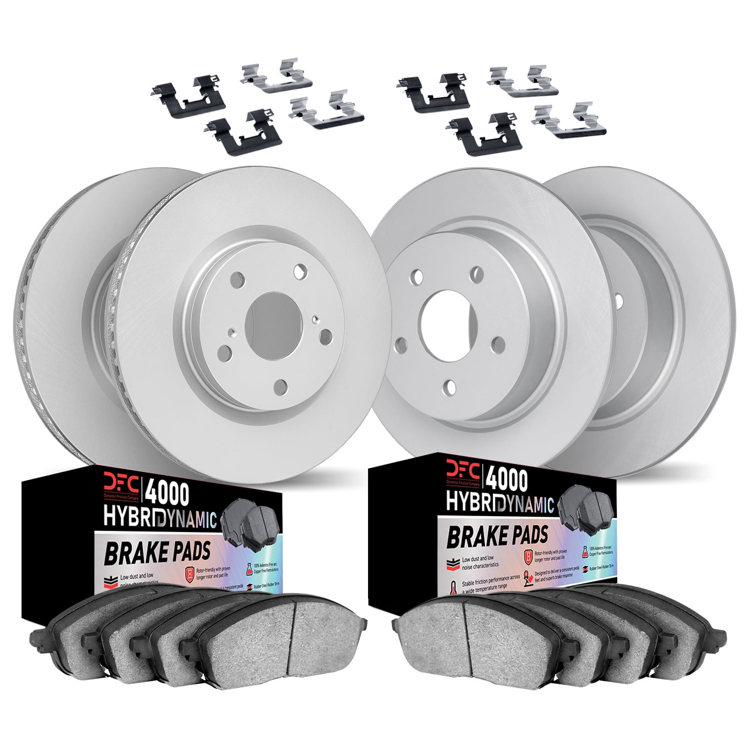Dynamic Friction Company Front and Rear Geospec Brake Rotors Kit | 4000 HybriDynamic Brake Pads includes Hardware 4814-47016