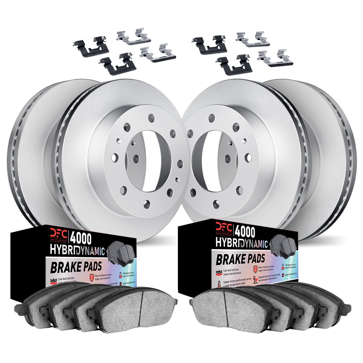 Dynamic Friction Company Front and Rear Geospec Brake Rotors Kit | 4000 HybriDynamic Brake Pads includes Hardware 4814-48005