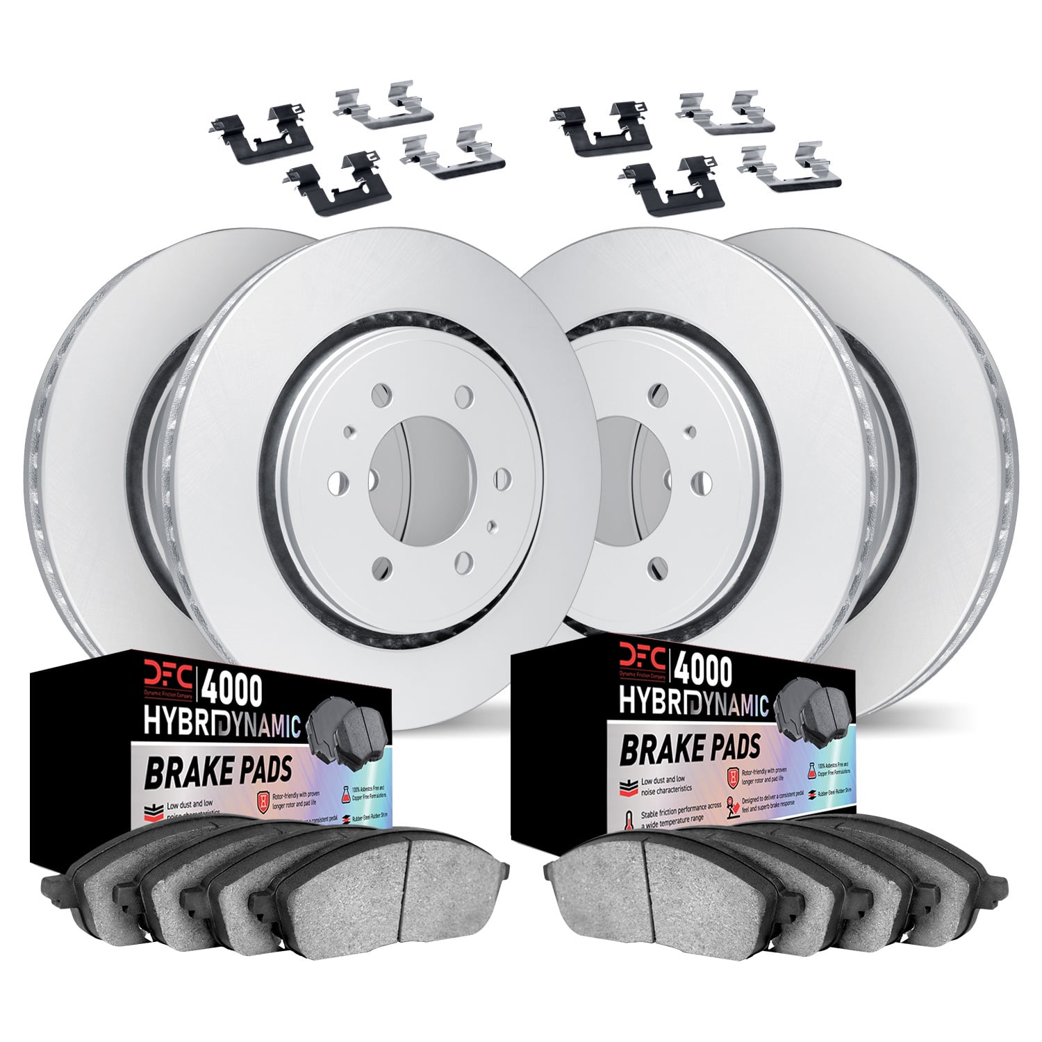 Dynamic Friction Company Front and Rear Geospec Brake Rotors Kit | 4000 HybriDynamic Brake Pads includes Hardware 4814-48018