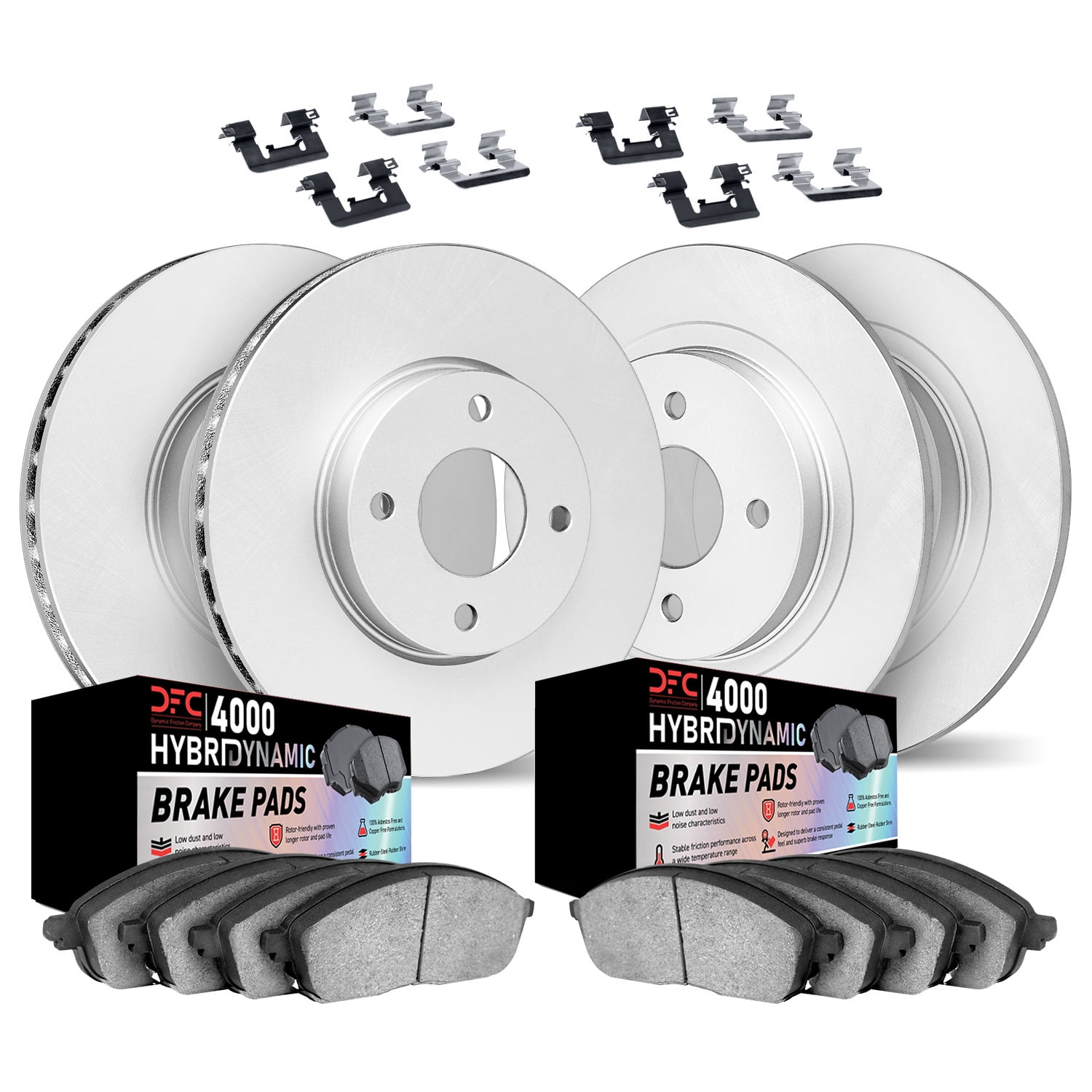 Dynamic Friction Company Front and Rear Geospec Brake Rotors Kit | 4000 HybriDynamic Brake Pads includes Hardware 4814-59053