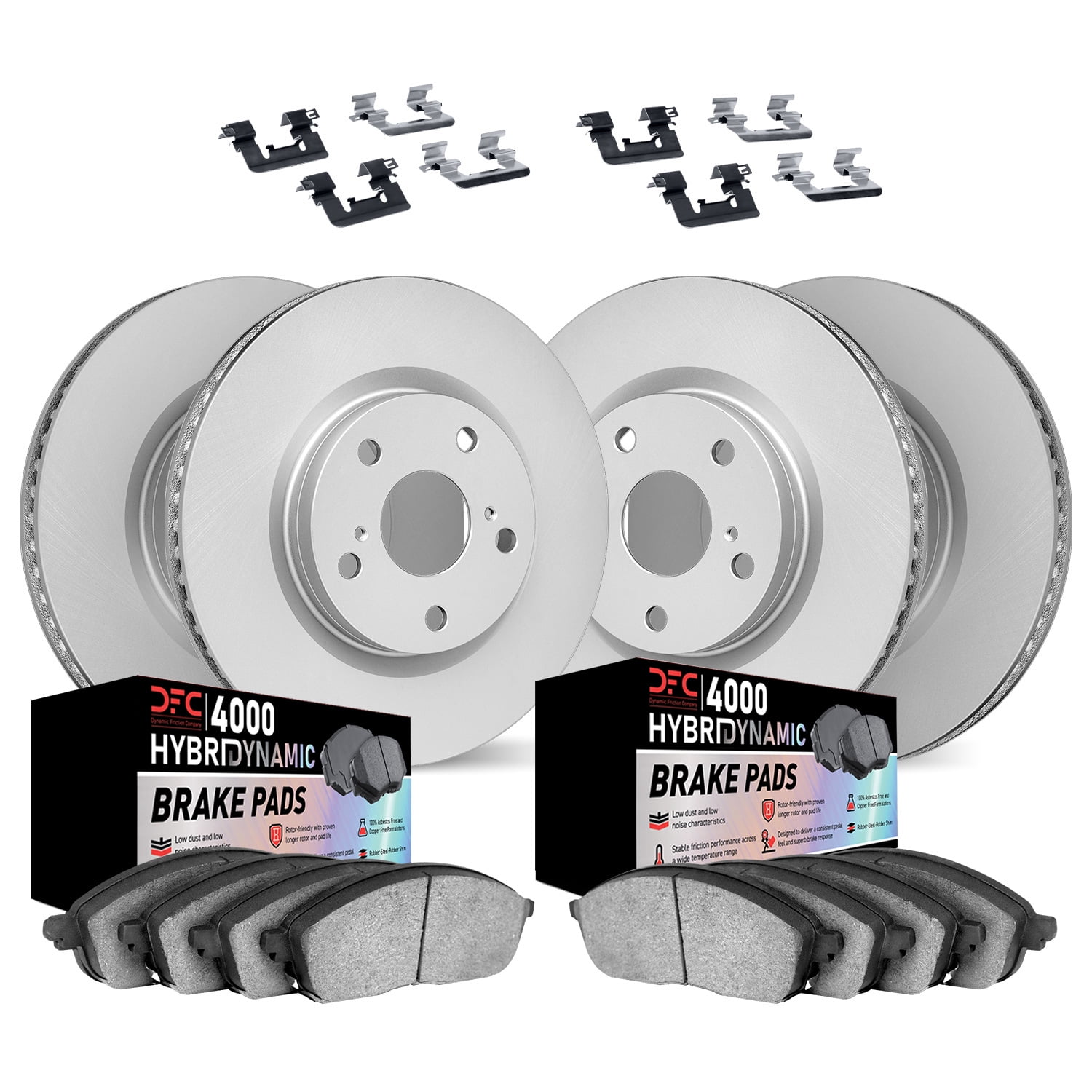 Dynamic Friction Company Front and Rear Geospec Brake Rotors Kit | 4000 HybriDynamic Brake Pads includes Hardware 4814-67035