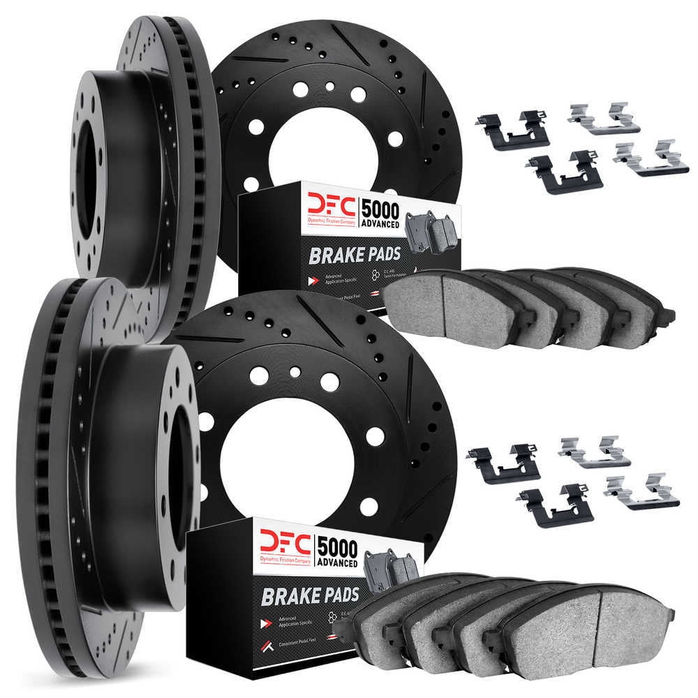 Dynamic Friction Company 8514-48048 DFC Rotors-Drilled and Slotted-Black with 5000 Advanced Brake