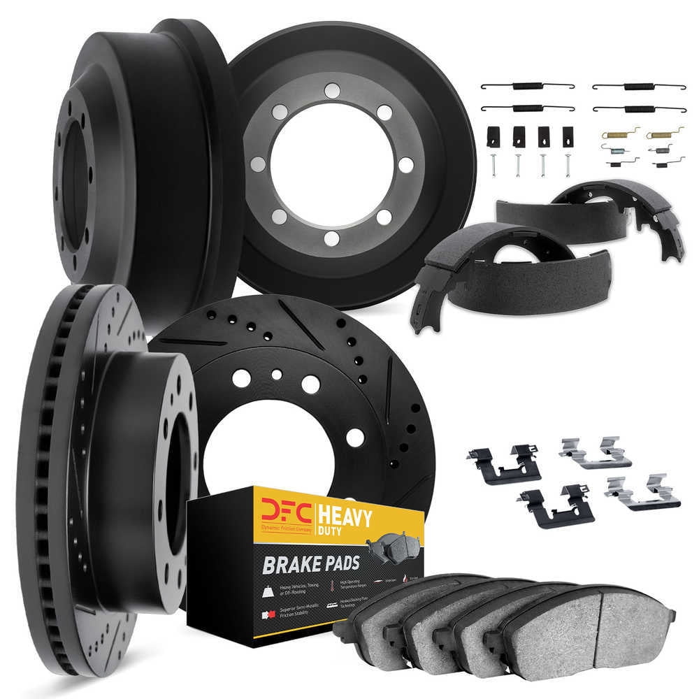 Dynamic Friction Company 8214-48042 DFC Rotors-Drilled and Slotted-Black with Heavy Duty Brake Pads