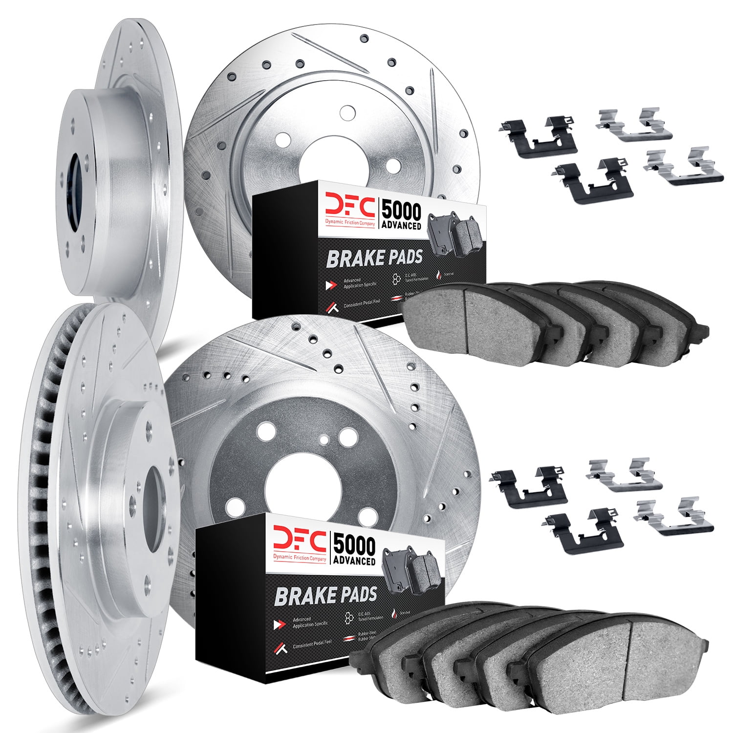 Dynamic Friction Company 7514-21006 DFC Rotors-Drilled and Slotted-Silver with 5000 Advanced Brake