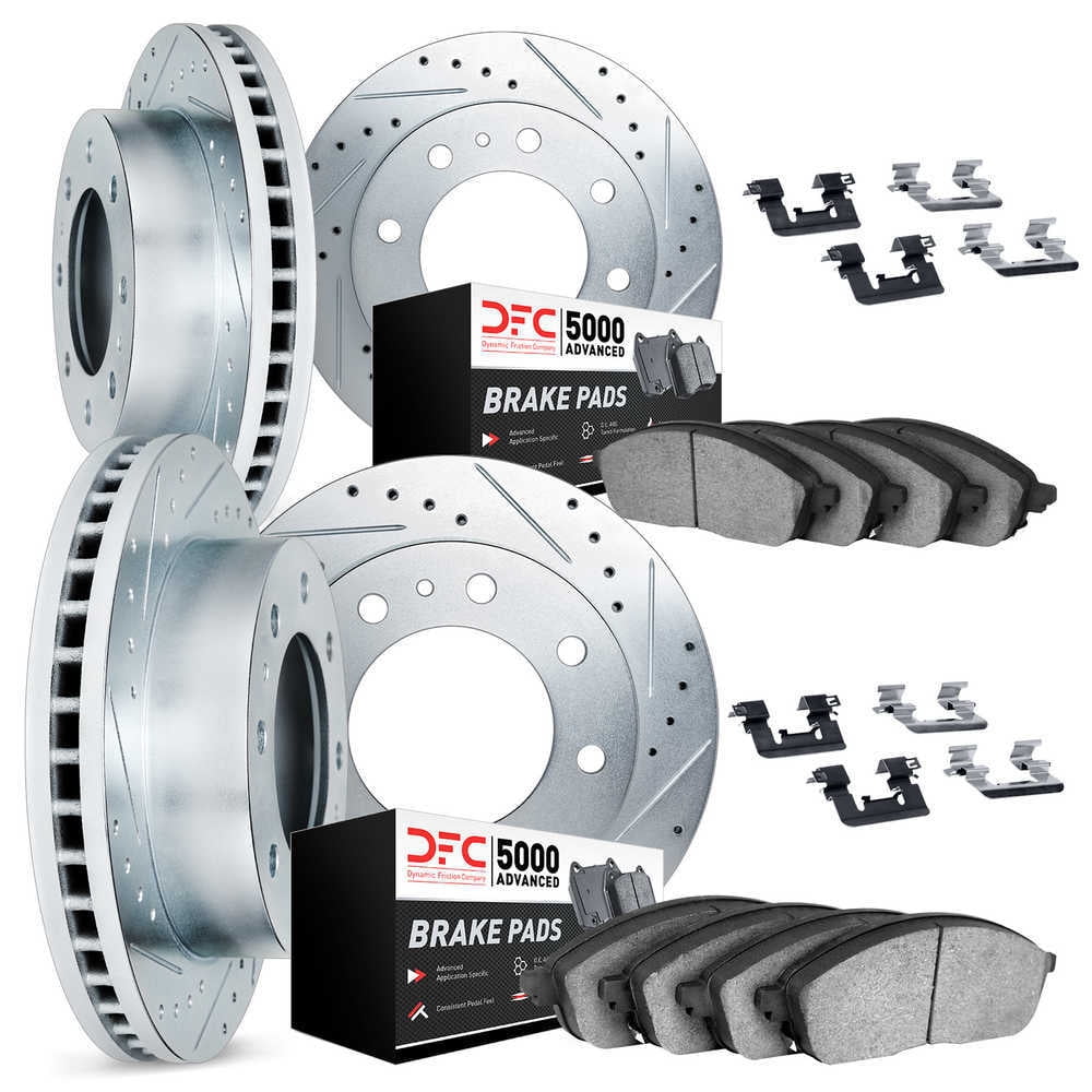 Dynamic Friction Company 7514-54457 DFC Rotors-Drilled and Slotted-Silver with 5000 Advanced Brake