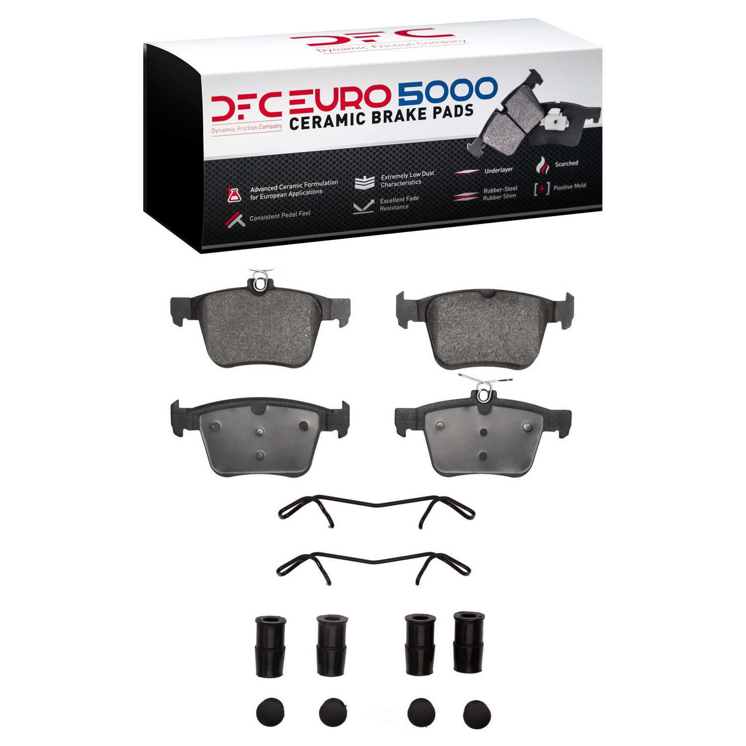 Dynamic Friction Company 1600-1761-02 DFC EURO 5000 Ceramic Brake Pads and Hardware Kit