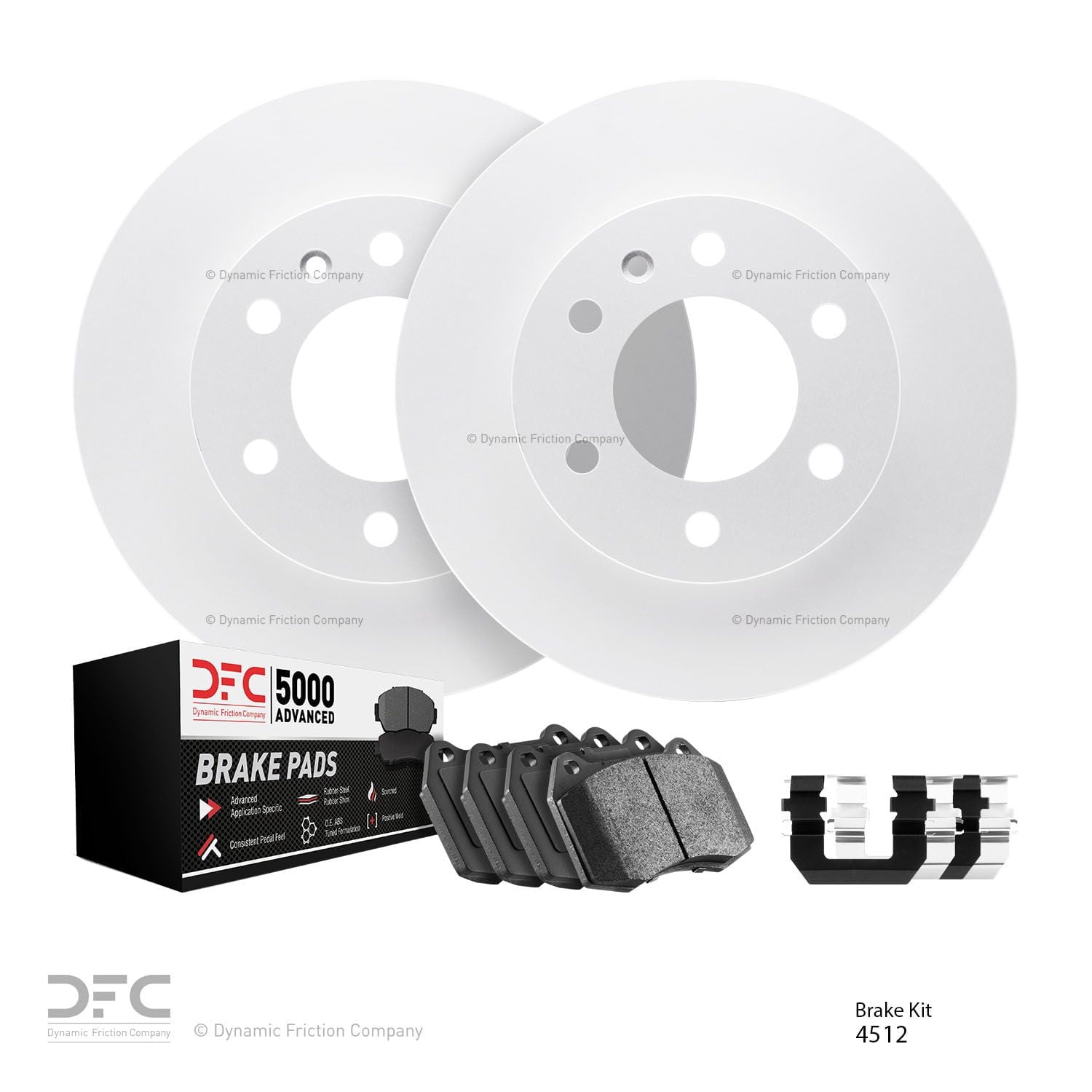 Dynamic Friction Company Rear Brake Geospec Rotors with 5000 Advanced Brake Pads includes Hardware - 4512-45074