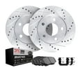thumbnail image 1 of Dynamic Friction Company Rear Brake Rotors-Drilled and Slotted-Silver with 3000 Series Ceramic Brake Pads includes Hardware 7312-72017 Fits select: 1988-1990 DODGE COLT, 1989-1990 PLYMOUTH COLT, 1 of 7
