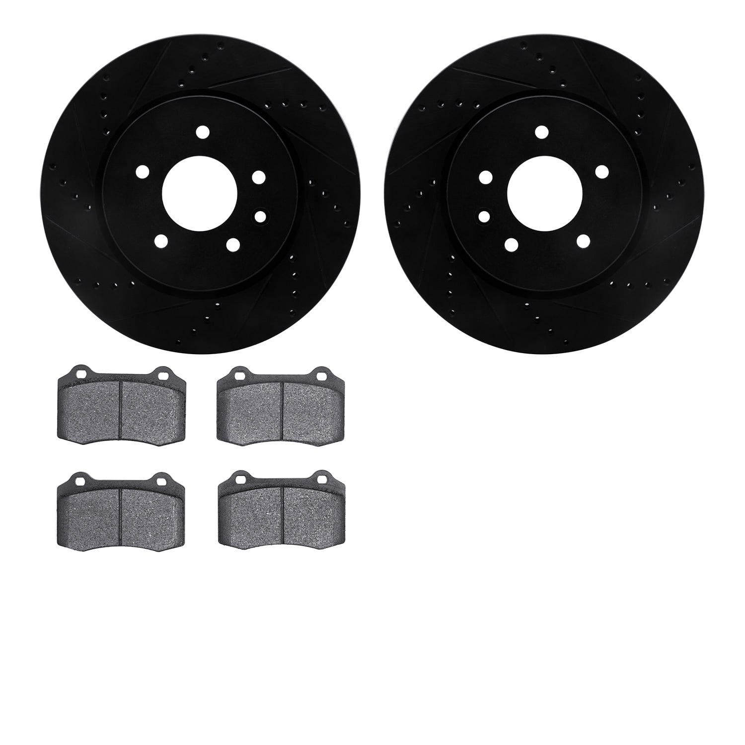 Dynamic Friction Company Rear Brake Rotors-Drilled and Slotted-Black with 5000 Advanced Brake Pads 8502-20018