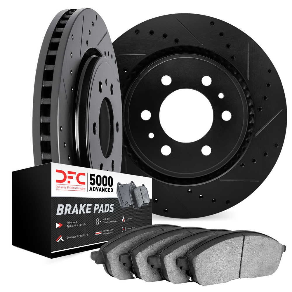 Dynamic Friction Company 8502-40127 DFC Rotors-Drilled and Slotted-Black with 5000 Advanced Brake