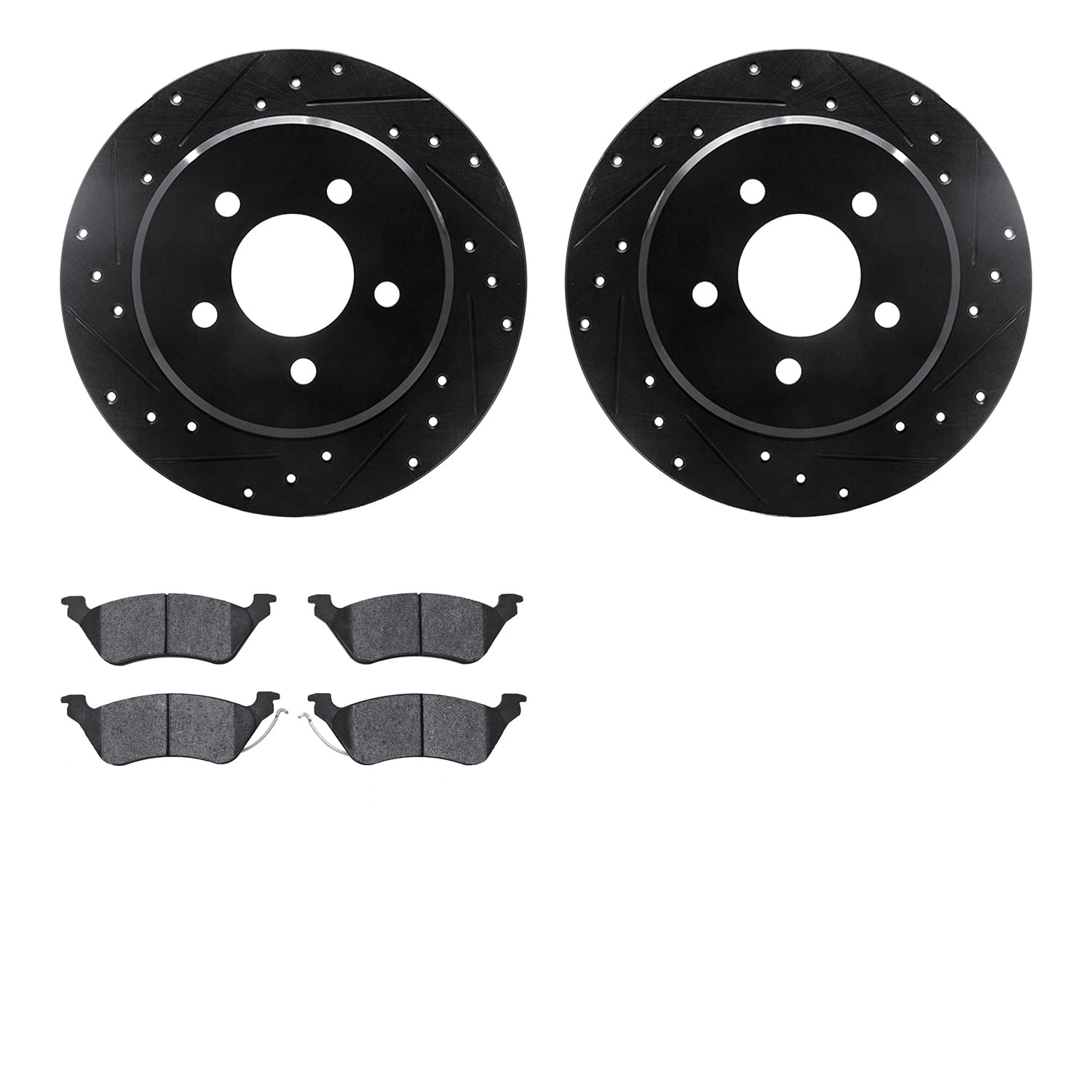 Dynamic Friction Company Rear Brake Rotors-Drilled and Slotted-Black with 5000 Advanced Brake Pads 8502-40387