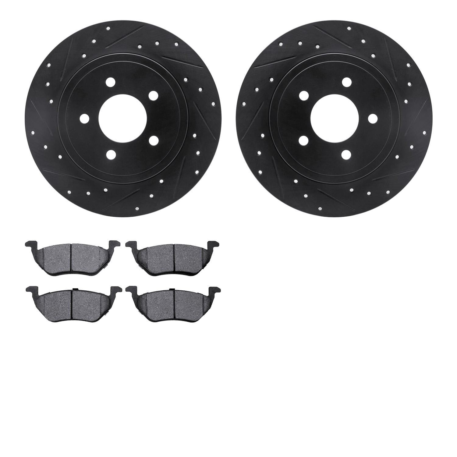 Dynamic Friction Company Rear Brake Rotors-Drilled and Slotted-Black with 5000 Advanced Brake Pads 8502-54013