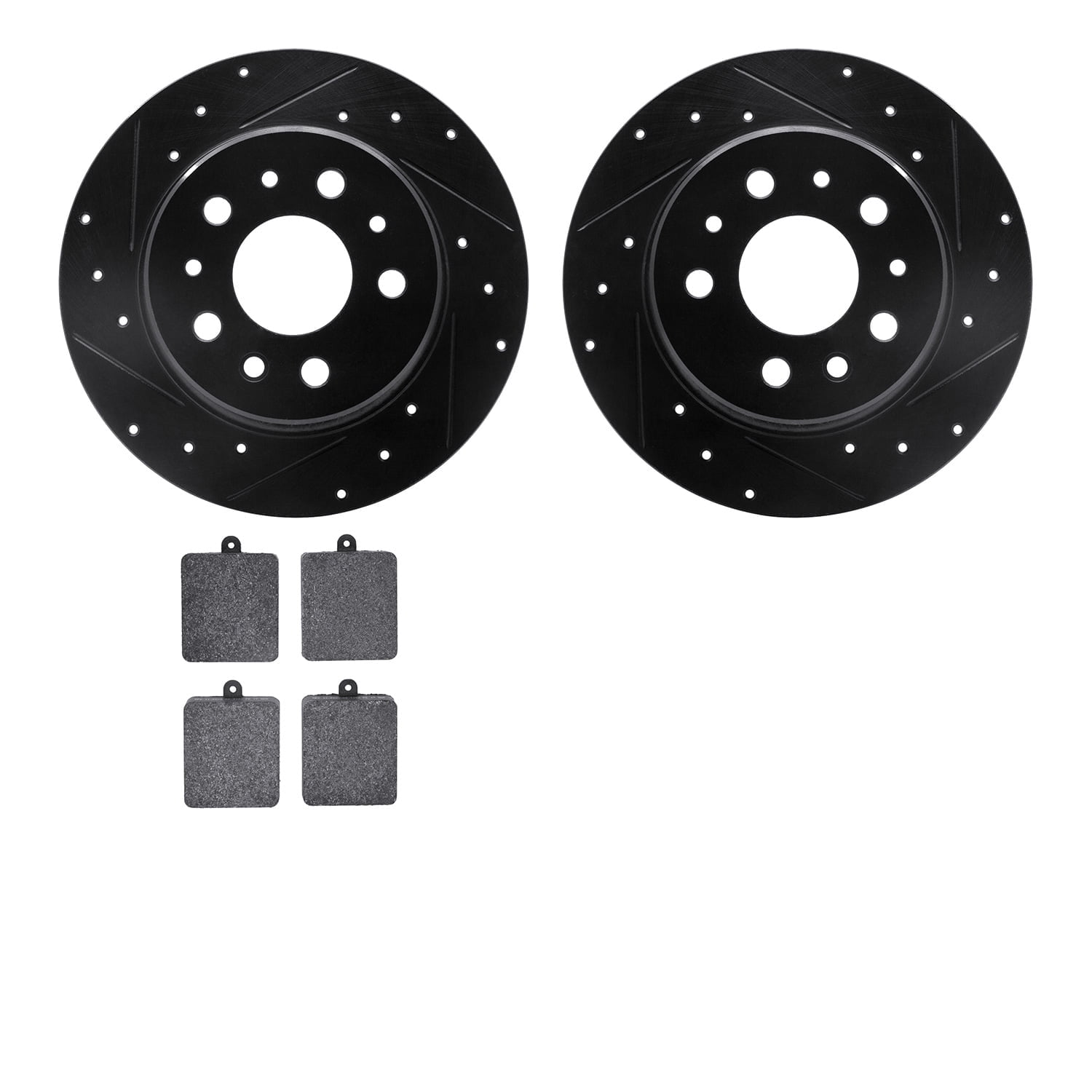 Dynamic Friction Company Rear Brake Rotors-Drilled and Slotted-Black with 5000 Advanced Brake Pads 8502-63006