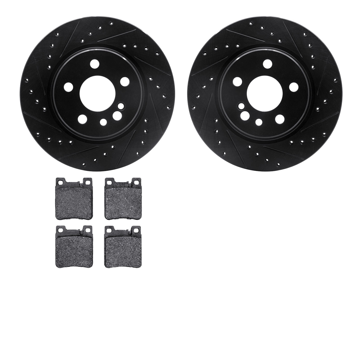 Dynamic Friction Company Rear Brake Rotors-Drilled and Slotted-Black with 5000 Advanced Brake Pads 8502-63025