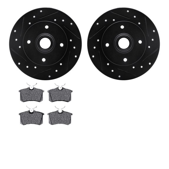 Dynamic Friction Company Rear Brake Rotors-Drilled and Slotted-Black with 5000 Advanced Brake Pads 8502-74006