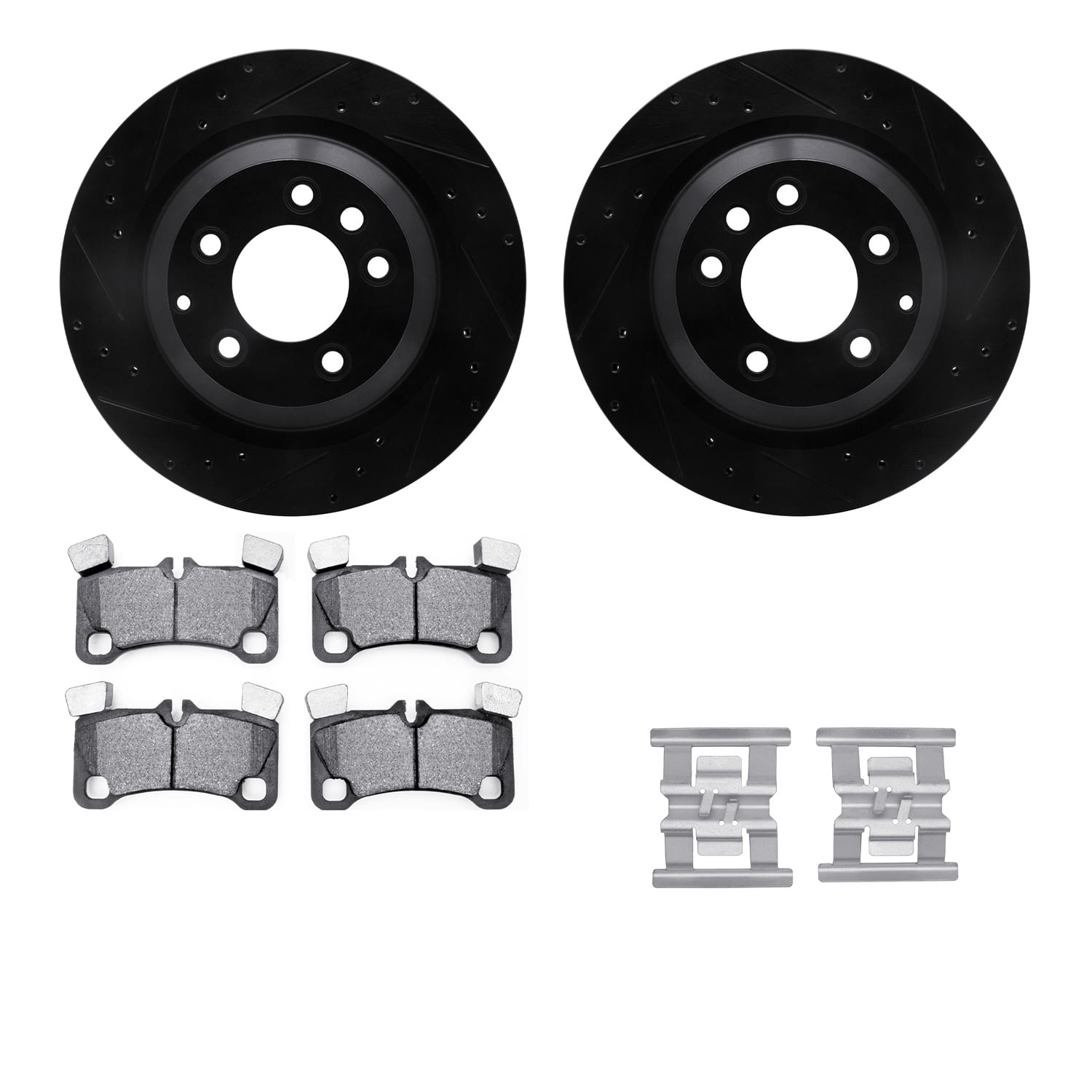 Dynamic Friction Company Rear Brake Rotors-Drilled and Slotted-Black with 5000 Advanced Brake Pads includes Hardware 8512-02016
