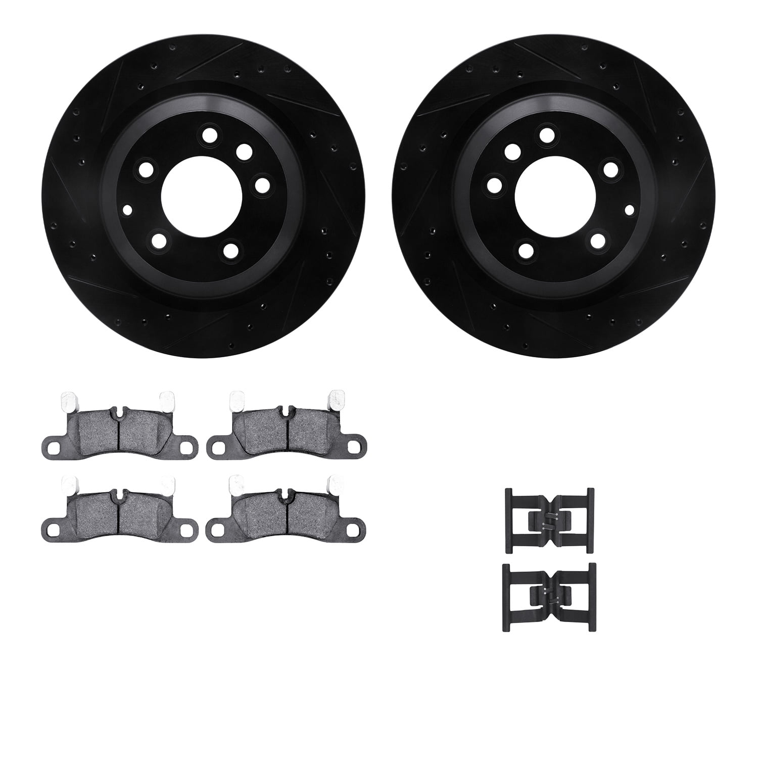 Dynamic Friction Company Rear Brake Rotors-Drilled and Slotted-Black with 5000 Advanced Brake Pads includes Hardware 8512-02017