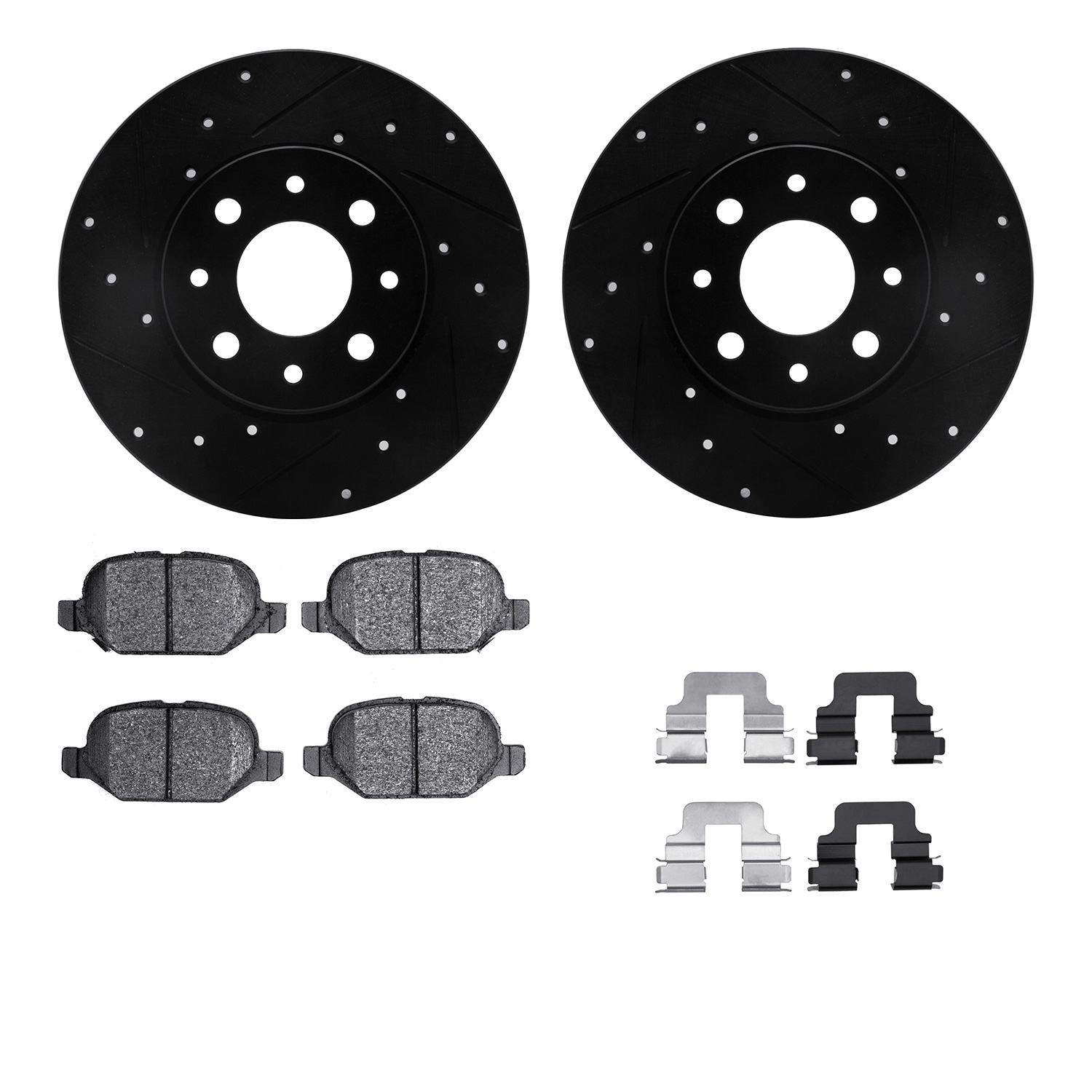 Dynamic Friction Company Rear Brake Rotors-Drilled and Slotted-Black with 5000 Advanced Brake Pads includes Hardware 8512-07005