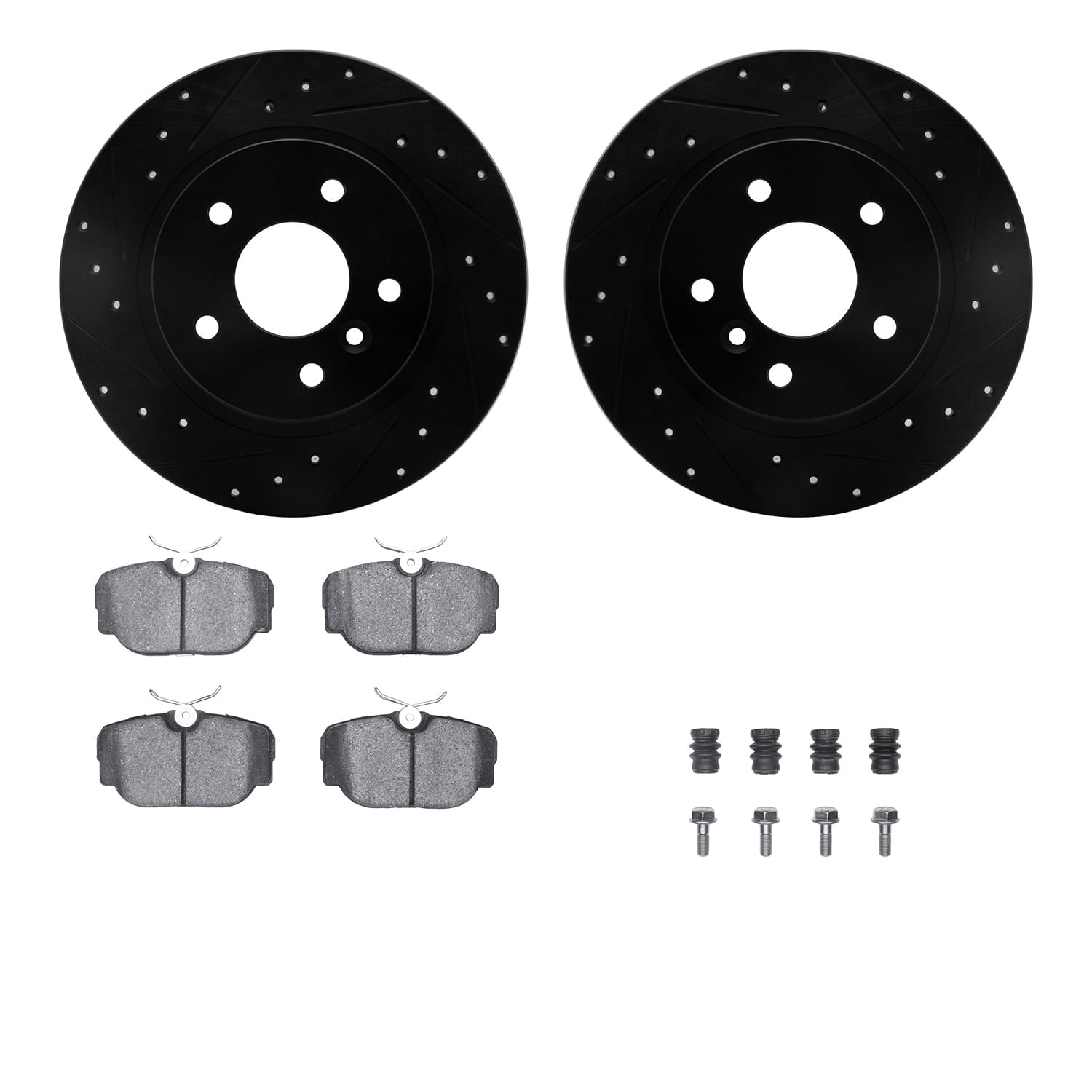 Dynamic Friction Company Rear Brake Rotors-Drilled and Slotted-Black with 5000 Advanced Brake Pads includes Hardware 8512-11001
