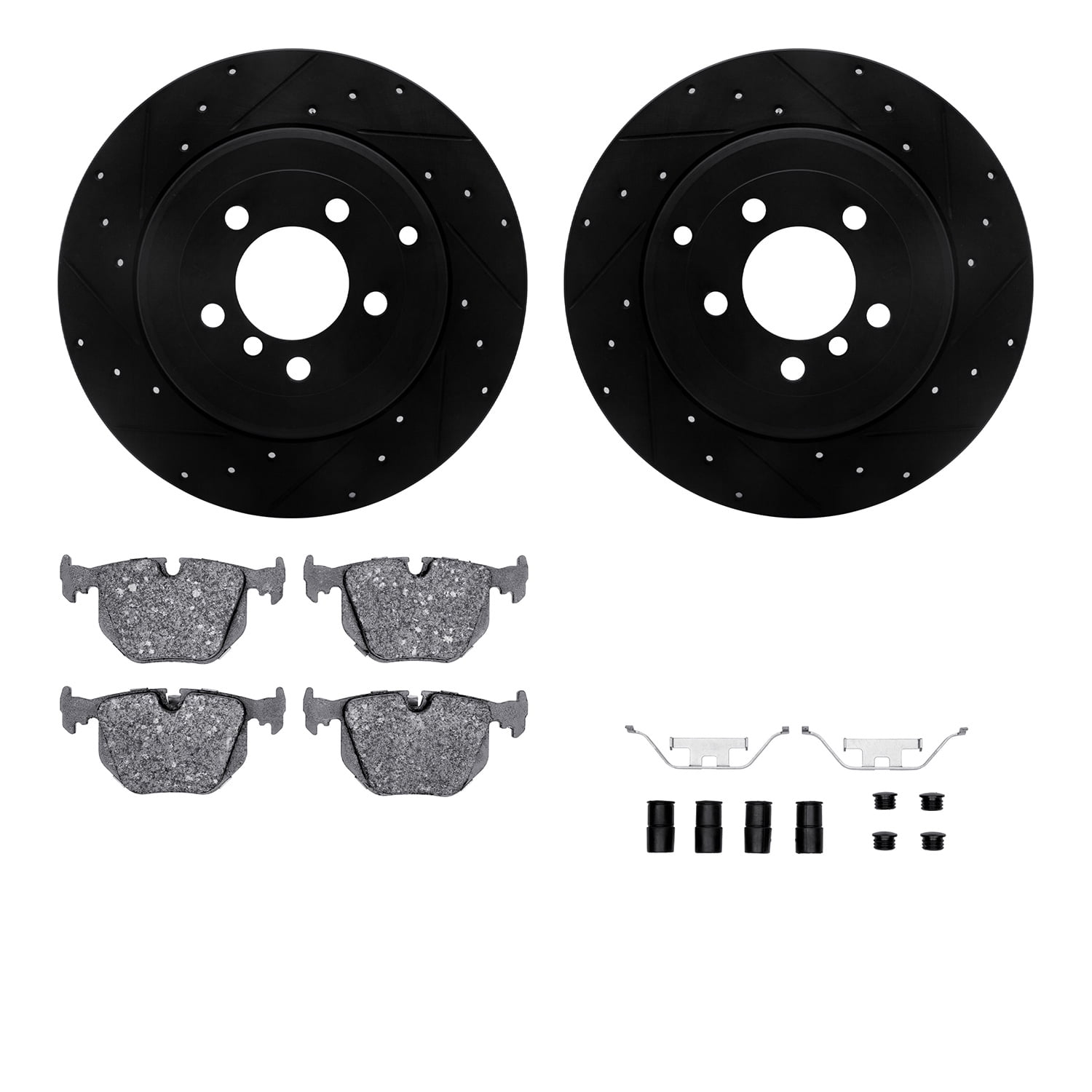 Dynamic Friction Company Rear Brake Rotors-Drilled and Slotted-Black with 5000 Advanced Brake Pads includes Hardware 8512-11011
