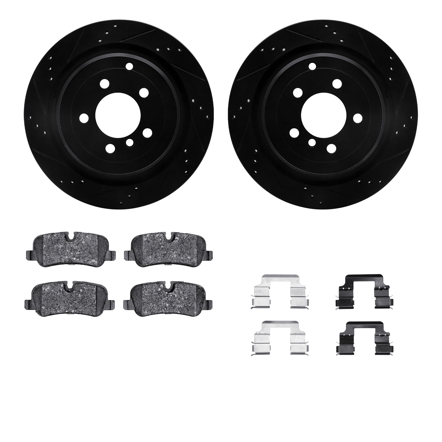 Dynamic Friction Company Rear Brake Rotors-Drilled and Slotted-Black with 5000 Advanced Brake Pads includes Hardware 8512-11017