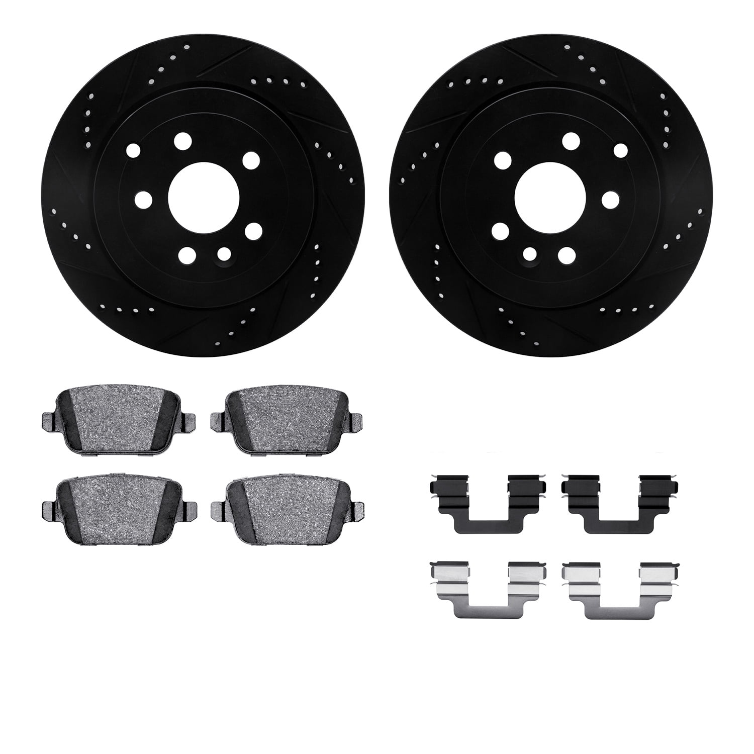 Dynamic Friction Company Rear Brake Rotors-Drilled and Slotted-Black with 5000 Advanced Brake Pads includes Hardware 8512-11020