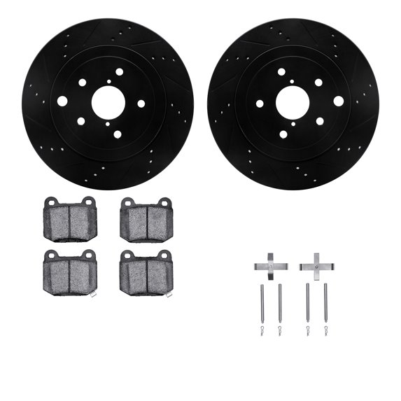 Dynamic Friction Company Rear Brake Rotors-Drilled and Slotted-Black with 5000 Advanced Brake Pads includes Hardware 8512-13027