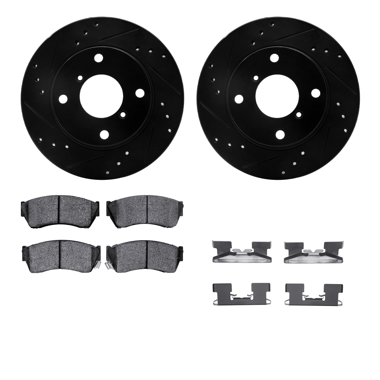 Dynamic Friction Company Rear Brake Rotors Drilled and Slotted Black with 5000 Advanced Brake Pads includes Hardware - 8512-16001