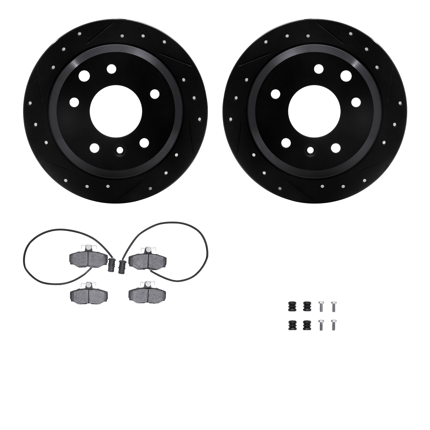Dynamic Friction Company Rear Brake Rotors-Drilled and Slotted-Black with 5000 Advanced Brake Pads includes Hardware 8512-20041
