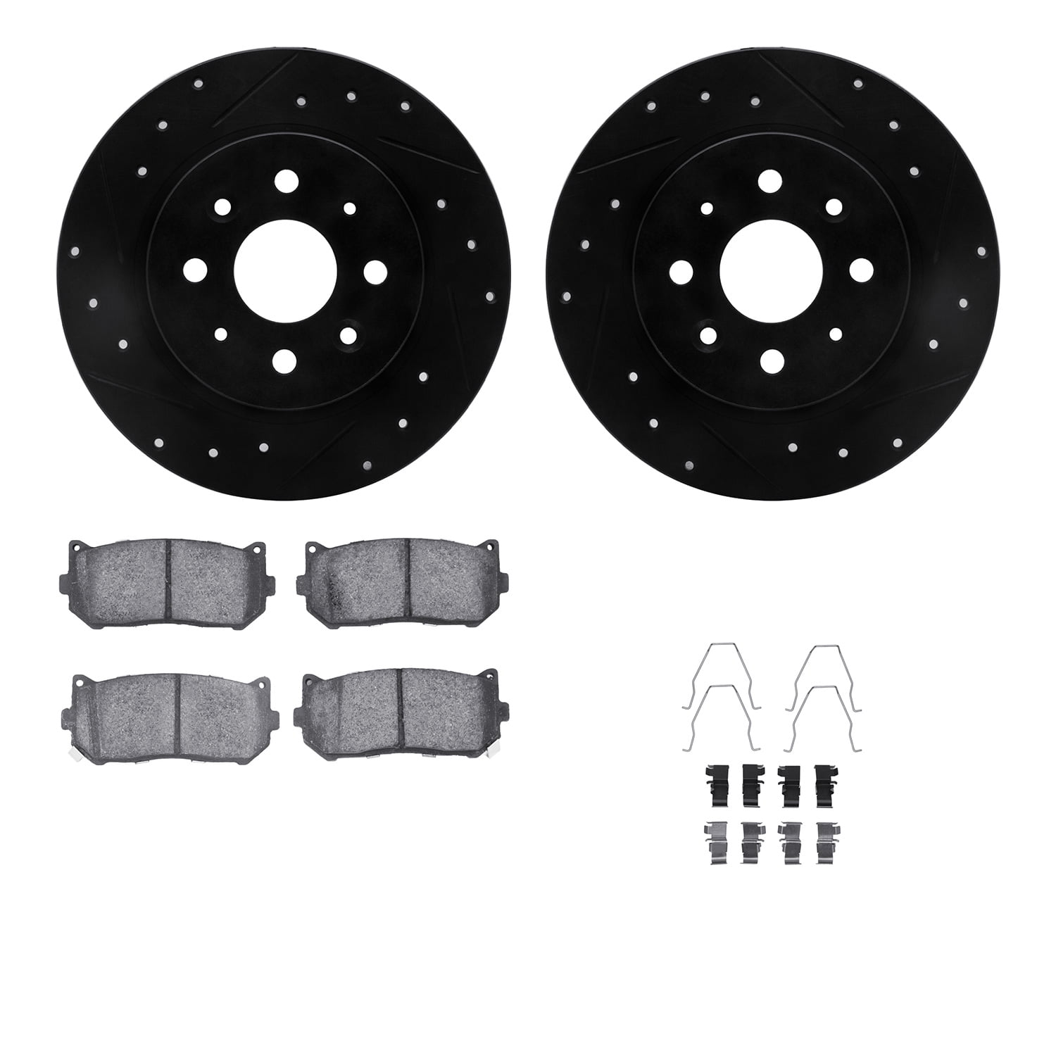 Dynamic Friction Company Rear Brake Rotors-Drilled and Slotted-Black with 5000 Advanced Brake Pads includes Hardware 8512-21002