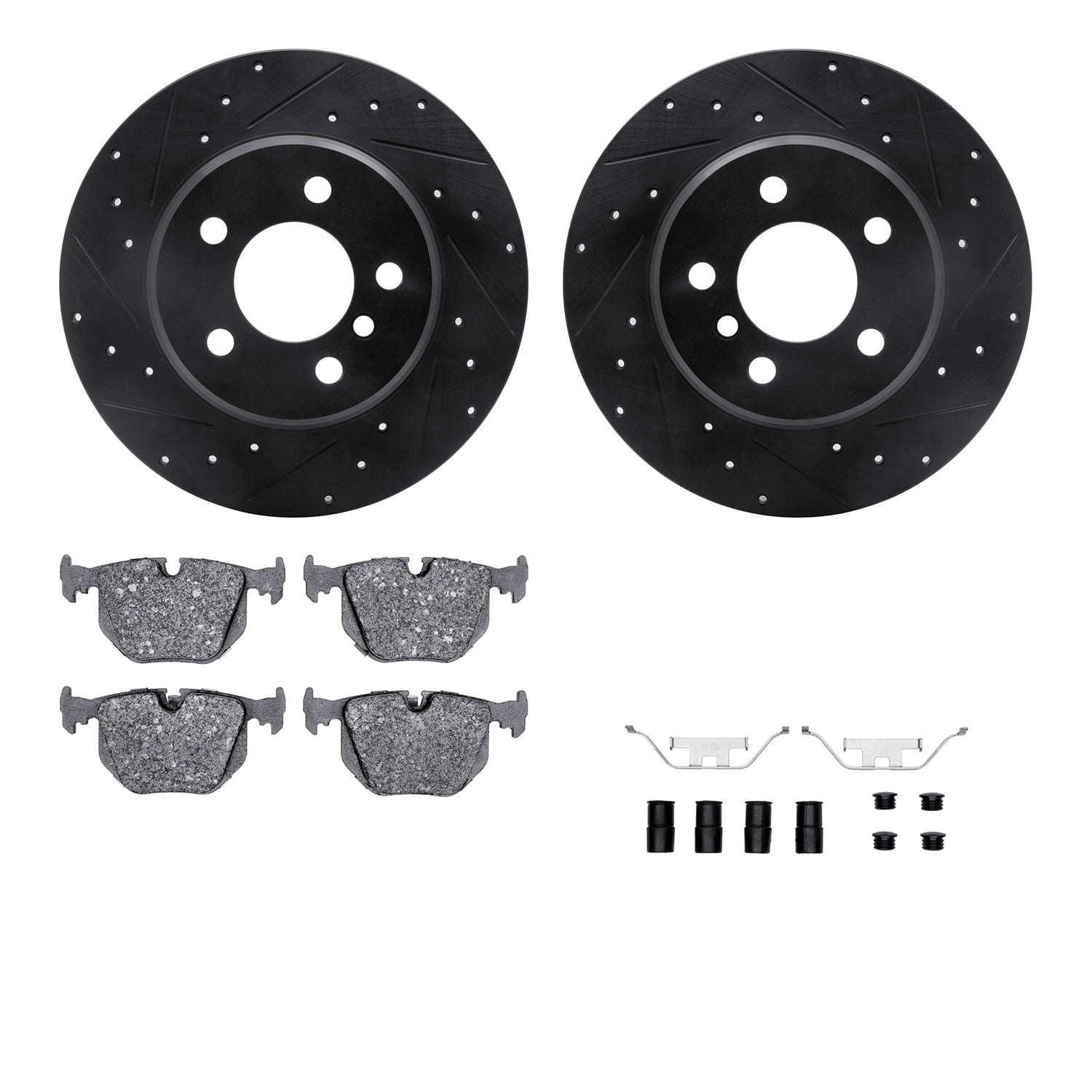 Dynamic Friction Company Rear Brake Rotors-Drilled and Slotted-Black with 5000 Advanced Brake Pads includes Hardware 8512-31052