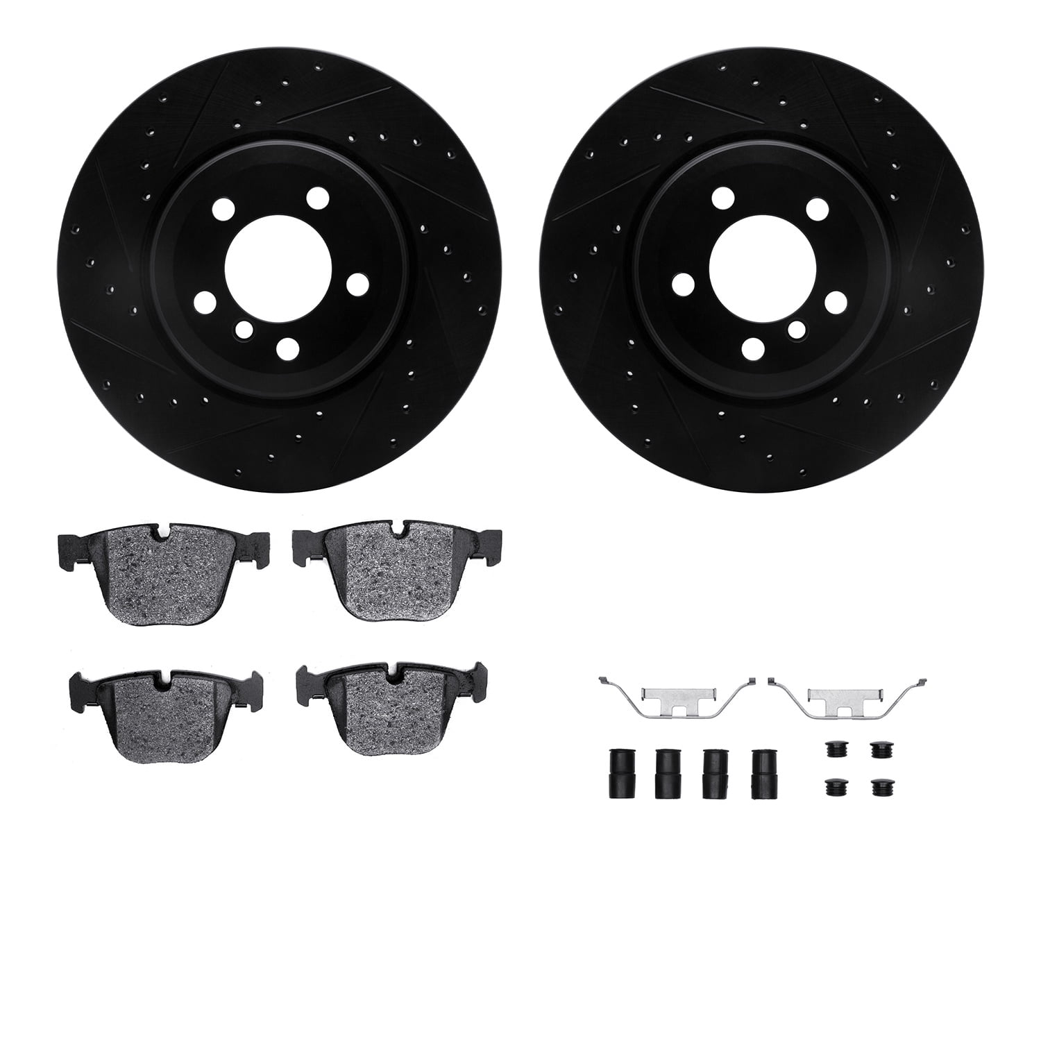 Dynamic Friction Company Rear Brake Rotors-Drilled and Slotted-Black with 5000 Advanced Brake Pads includes Hardware 8512-31060