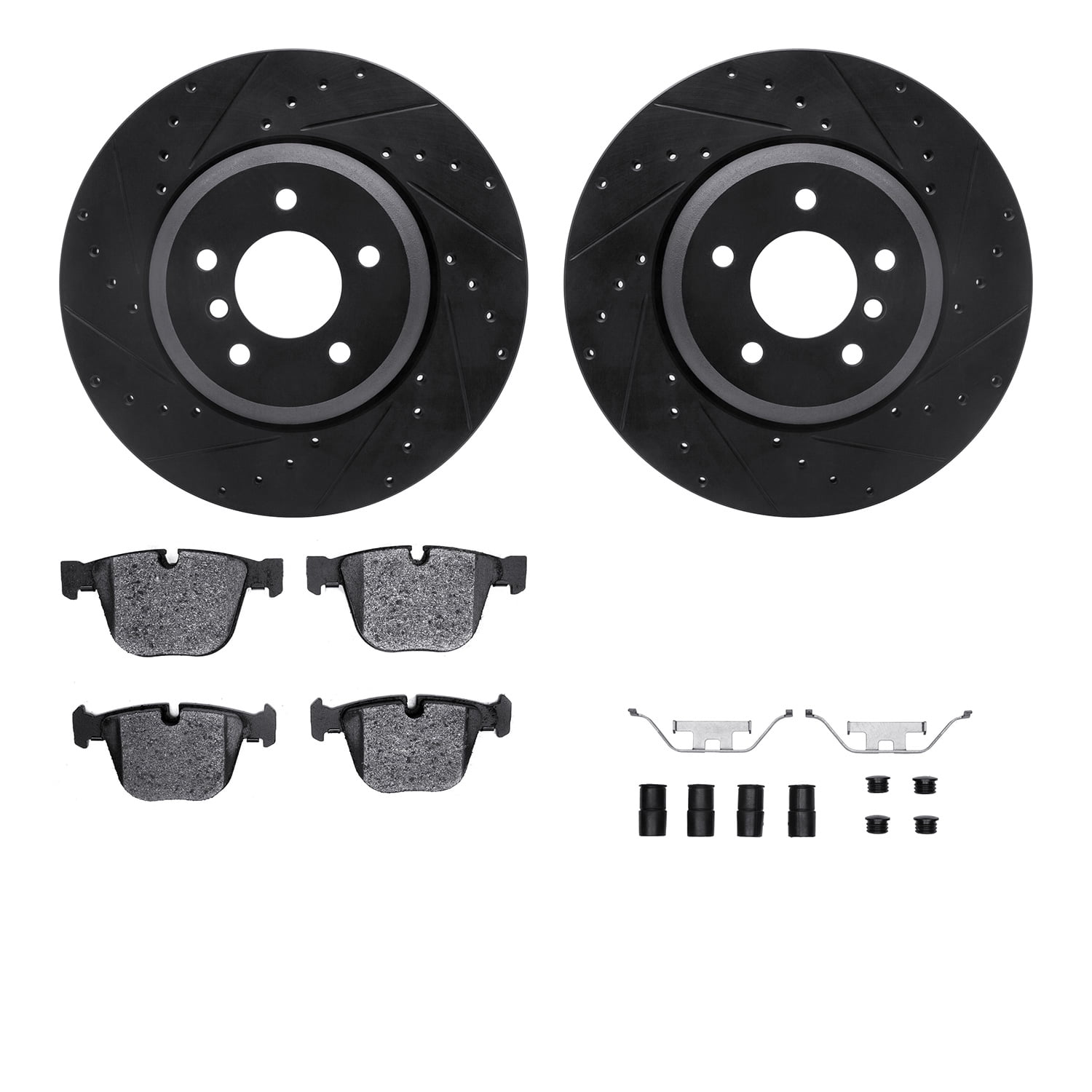 Dynamic Friction Company Rear Brake Rotors-Drilled and Slotted-Black with 5000 Advanced Brake Pads includes Hardware 8512-31066