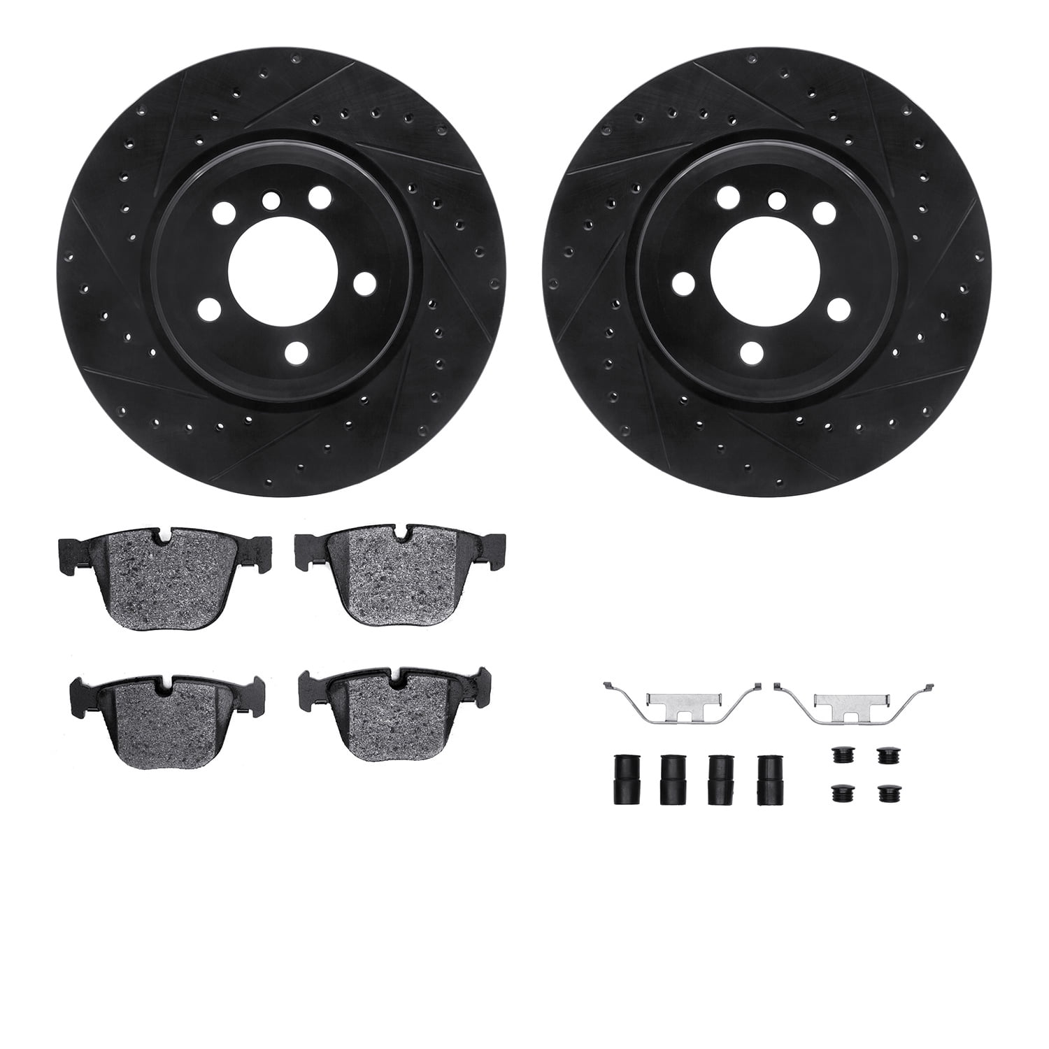 Dynamic Friction Company Rear Brake Rotors-Drilled and Slotted-Black with 5000 Advanced Brake Pads includes Hardware 8512-31078