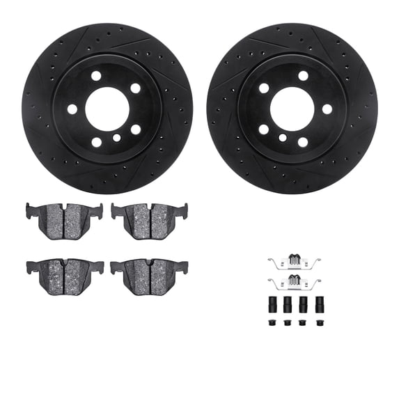 Dynamic Friction Company Rear Brake Rotors-Drilled and Slotted-Black with 5000 Advanced Brake Pads includes Hardware 8512-31081