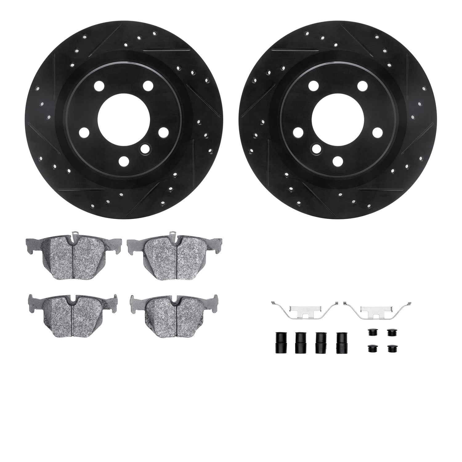 Dynamic Friction Company Rear Brake Rotors-Drilled and Slotted-Black with 5000 Advanced Brake Pads includes Hardware 8512-31087