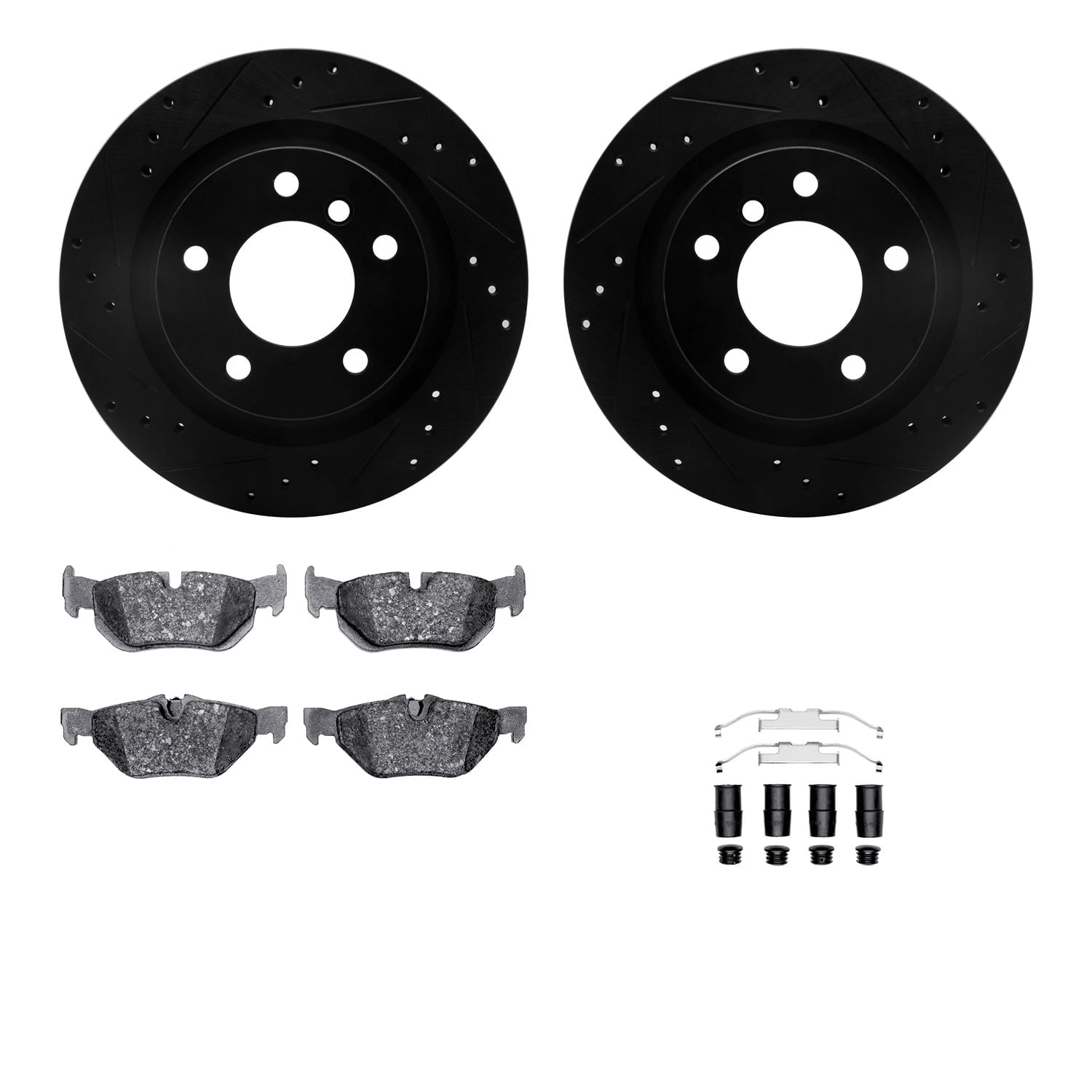 Dynamic Friction Company Rear Brake Rotors-Drilled and Slotted-Black with 5000 Advanced Brake Pads includes Hardware 8512-31089